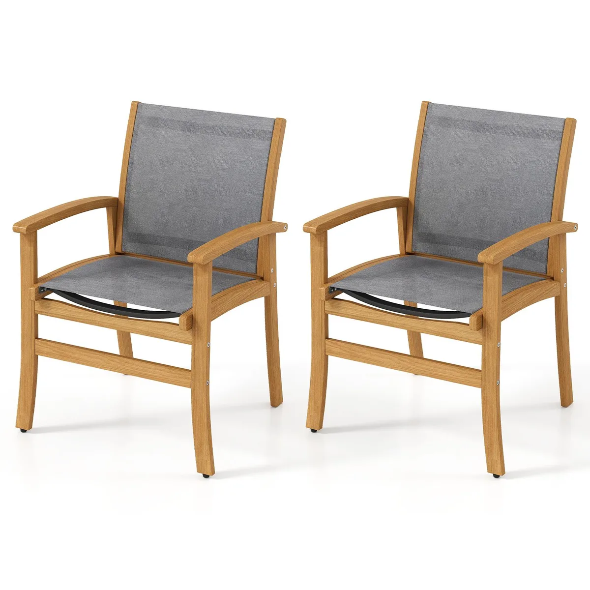 SlickBlue SlickBlue Set of 2 Patio Dining Chairs Acacia Wood Breathable Fabric Natural — product photo