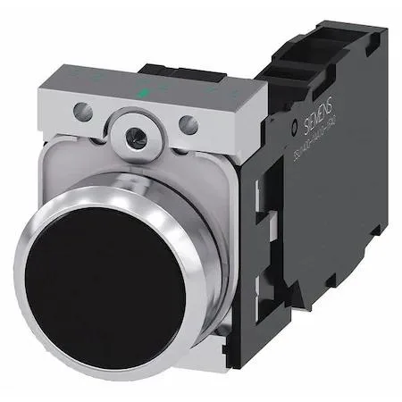 SIEMENS flush push button operator 22 mm black plastic head metal bezel 1NO/1NC