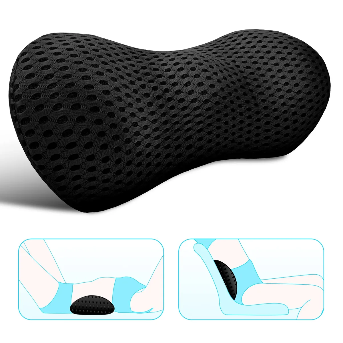 Black 18-inch lumbar support pillow, memory foam with mesh cover, pack of 10