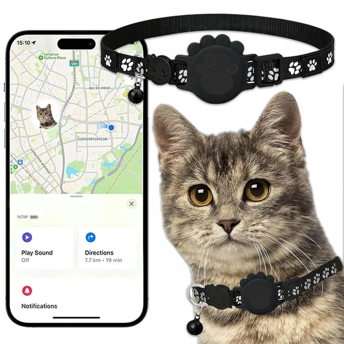  PAW Cat Tracker GPS Collar Apple Find My IP67 CR2032 10 Months — product photo