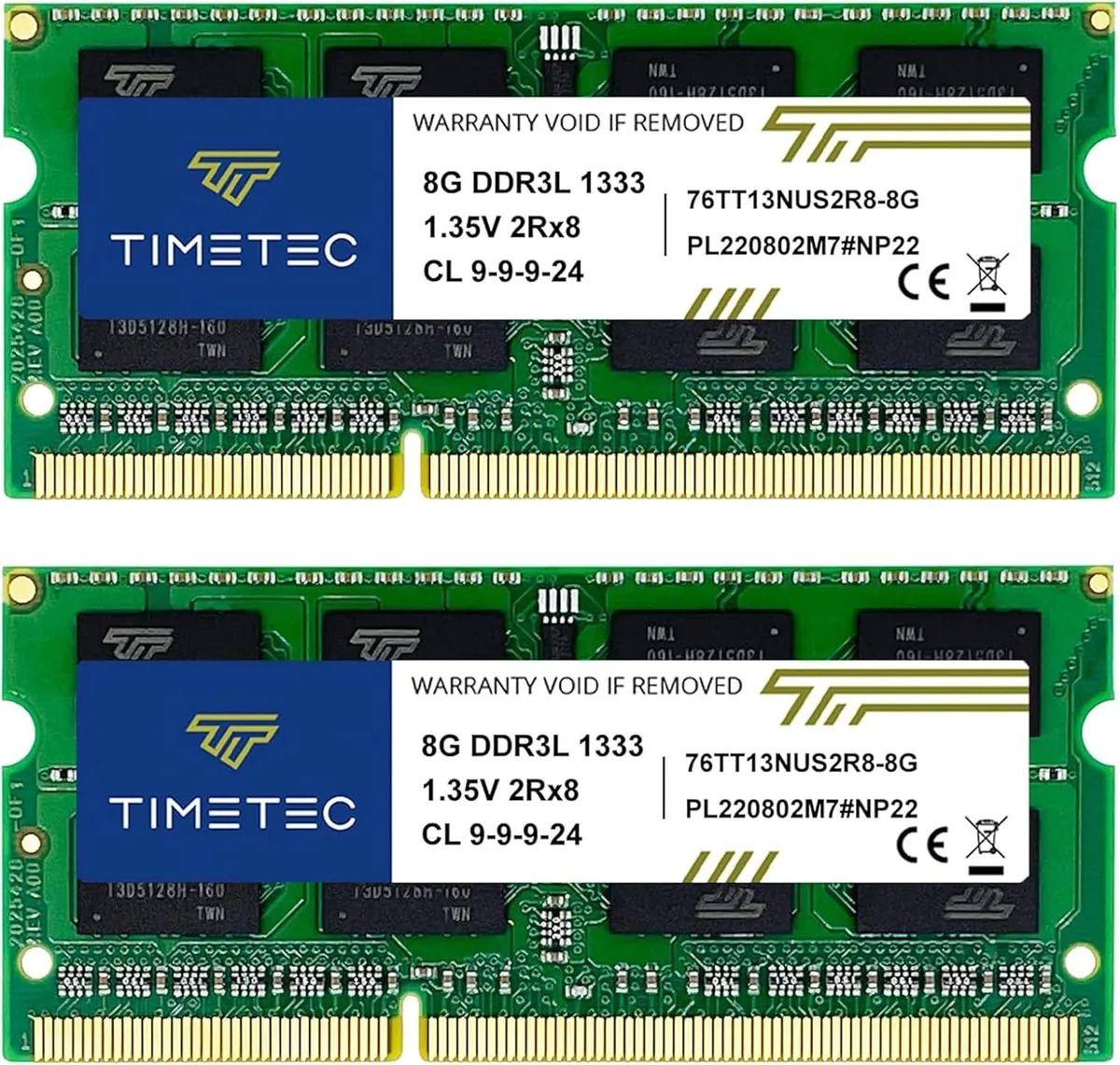Timetec Timetec 16GB (2x8GB) DDR3/DDR3L 1333MHz CL9 204-Pin SODIMM laptop RAM — product photo