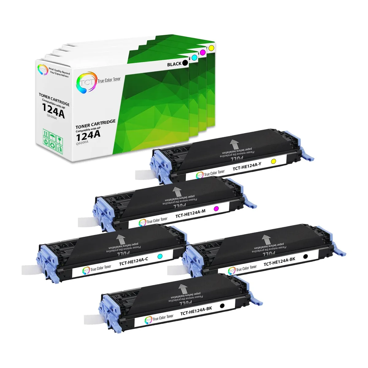 True Color Toner True Color Toner 124A 5 Pack 4 Colors Q6000A Q6001A Q6002A Q6003A toner cartridge — product photo