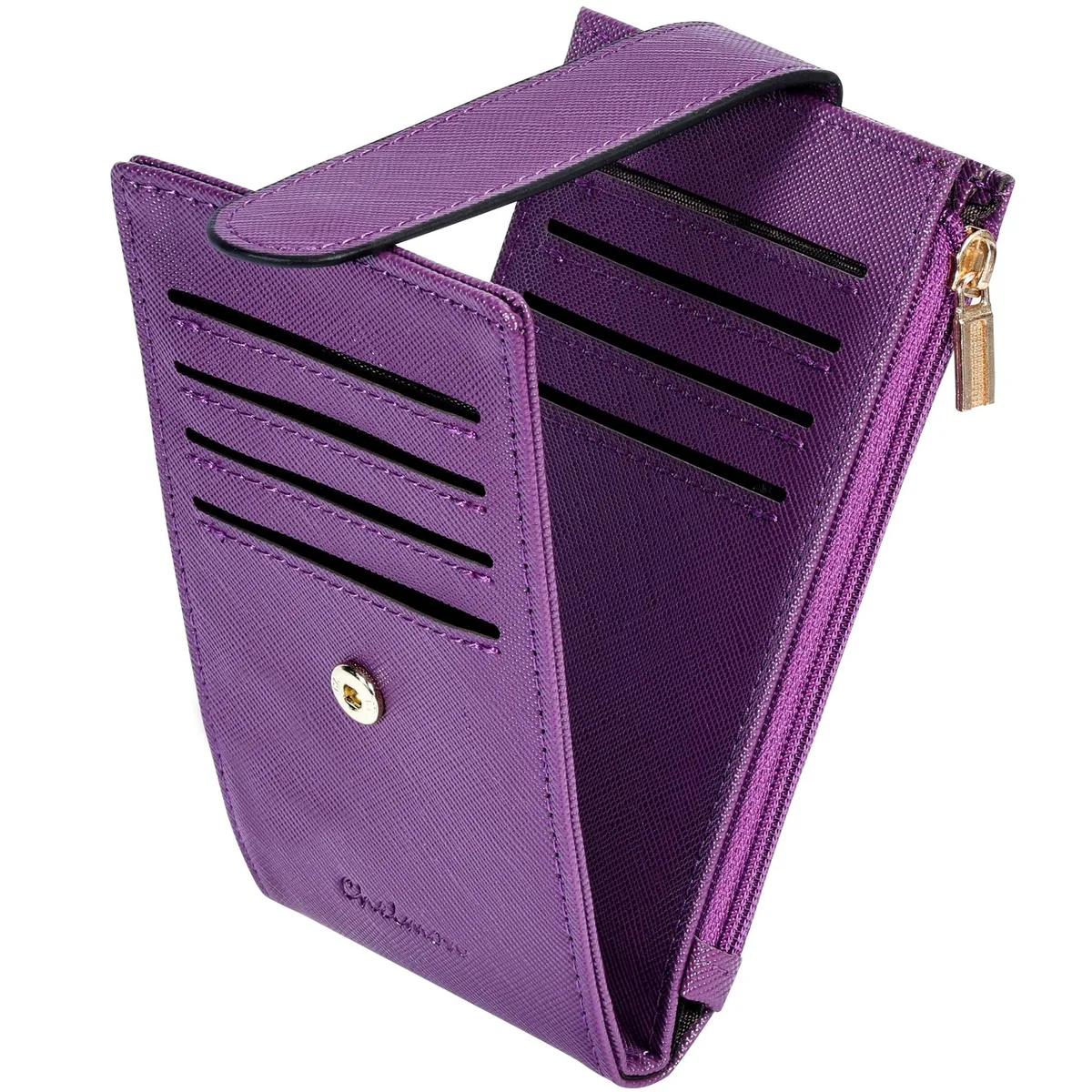 Chelmon RFID Slim Bifold Wallet Purple 14 Card Slots .39"H — product photo