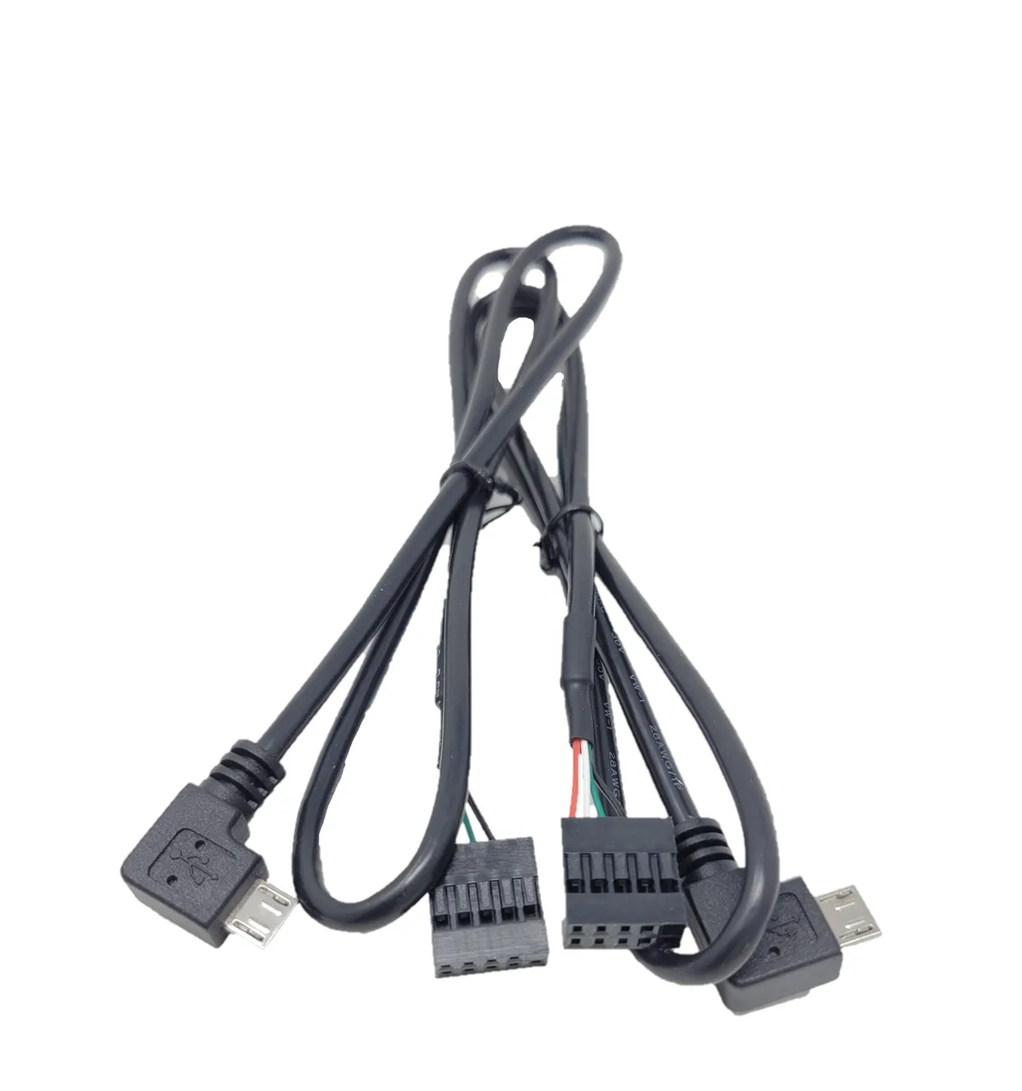 Micro Connectors Micro Connectors MSP-MICRO9P 2 ft Micro USB 90° left-angle to 9-pin motherboard USB cable — product photo