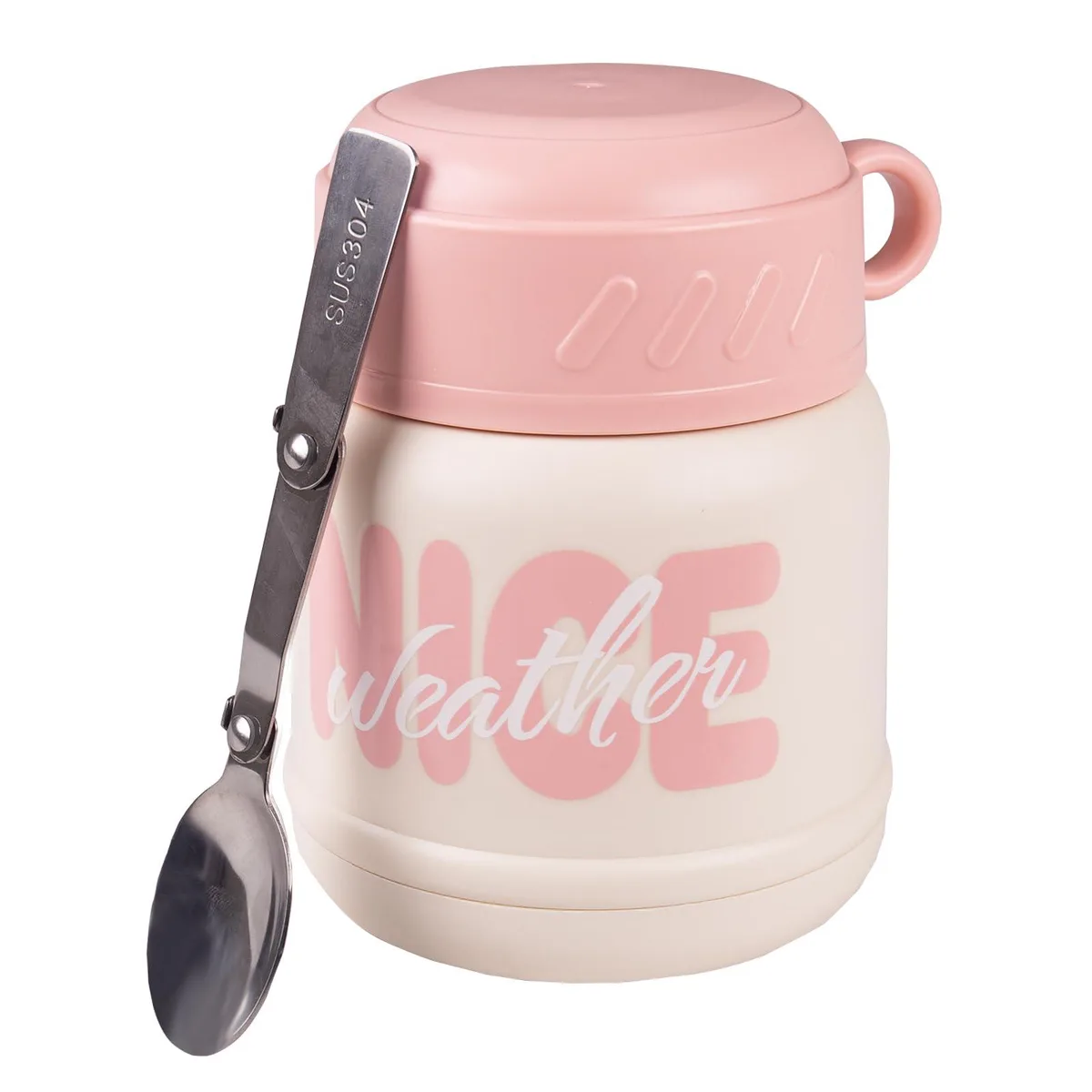 Pink insulated 20oz food jar with folding spoons