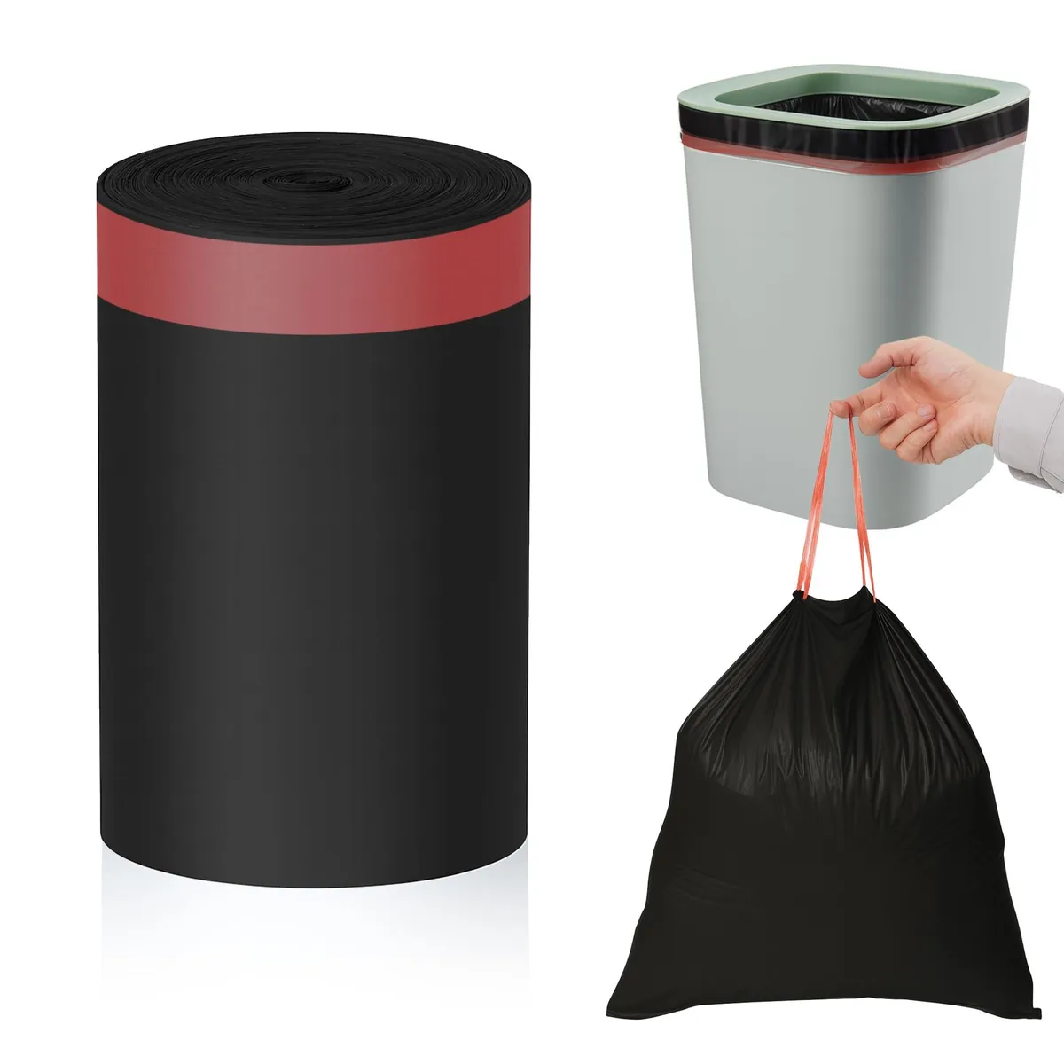 Pack of 30 black polyethylene drawstring trash bags