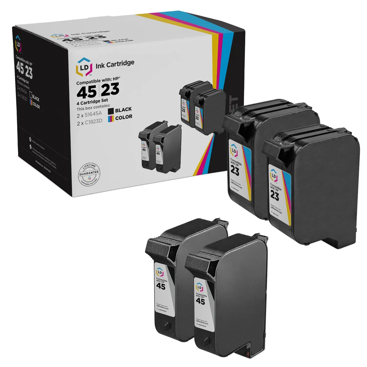 LD Products LD Products HP 45 &amp; 23 Ink Cartridge 4-Pack (2 Black, 2 Tri-Color) — product photo