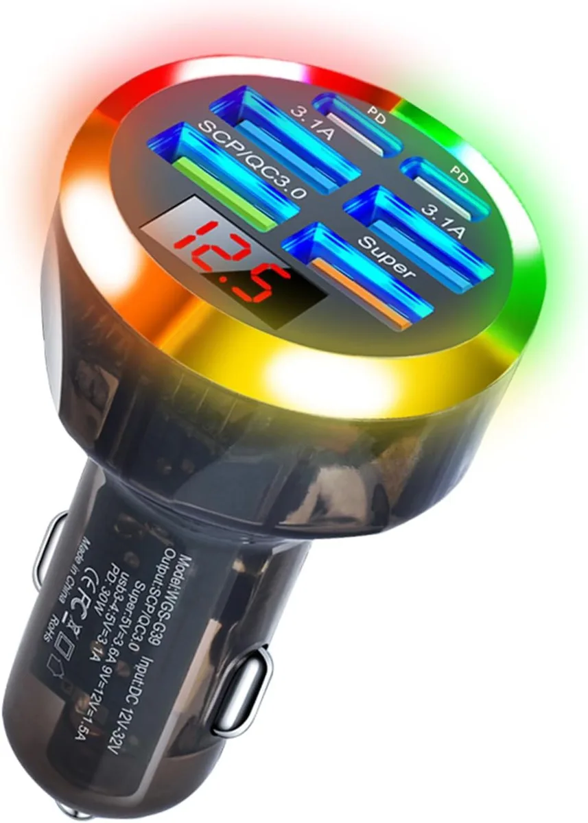 Leelbox Leelbox 6-in-1 Car Charger 250W Voltage Display — product photo