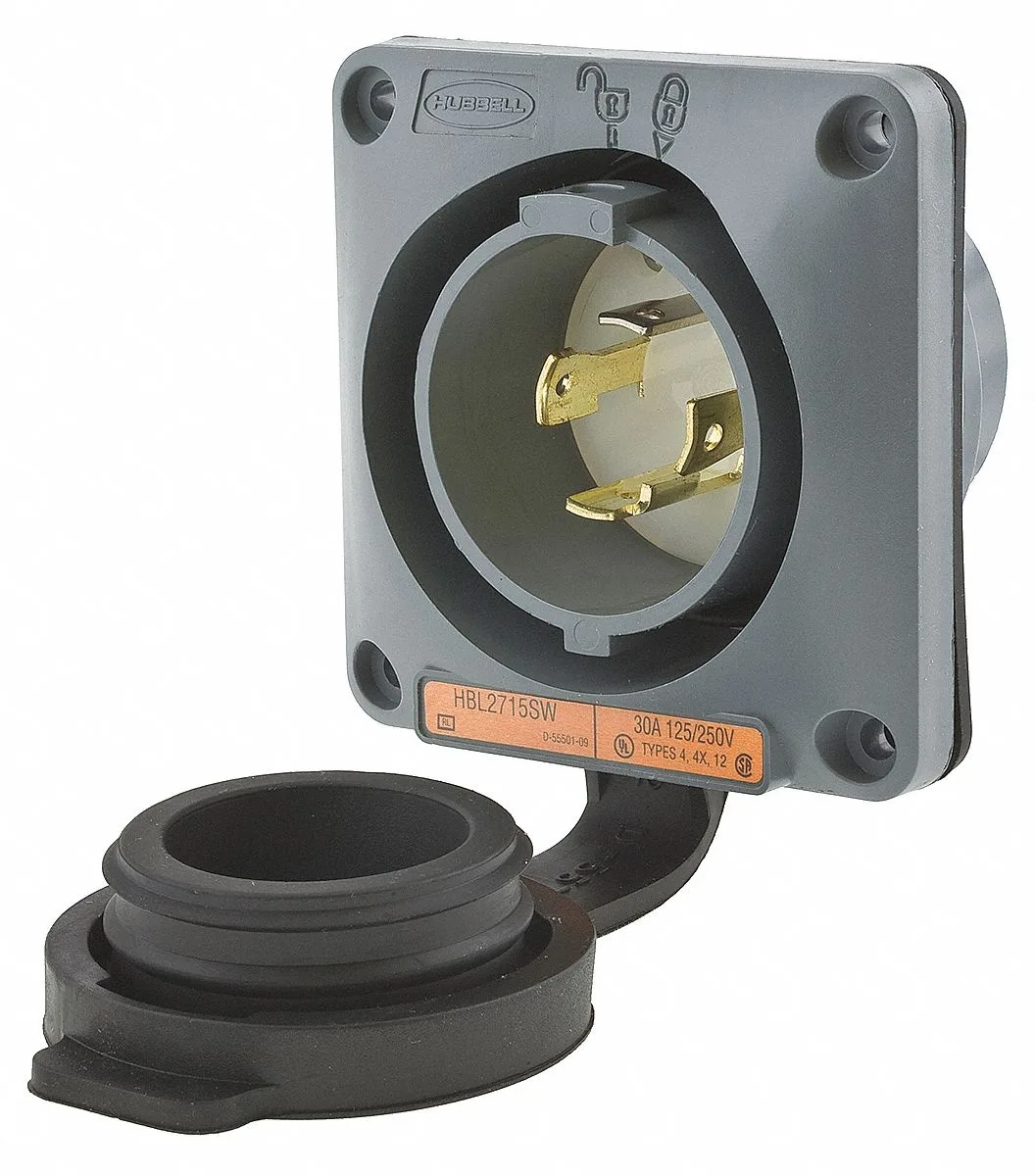 Hubbell Incorporated Hubbell Incorporated HBL2715SW Watertight Flanged Locking Inlet 30 A 125/250 V video accessory — product photo