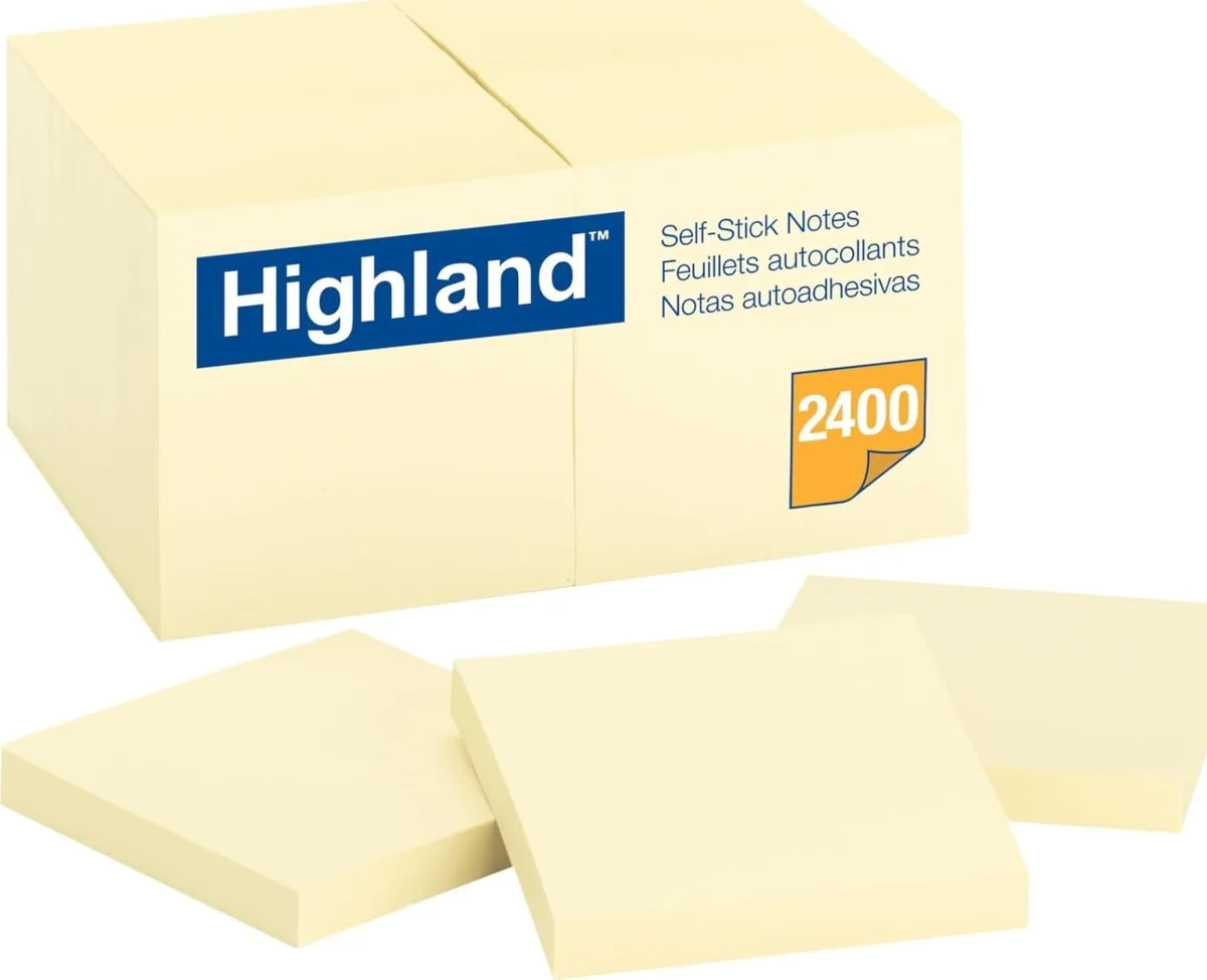 Box of 24 yellow square sticky note pads, 3 by 3 inches