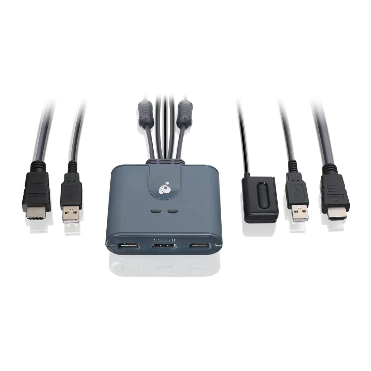 Black rectangular KVM switch with HDMI and USB ports