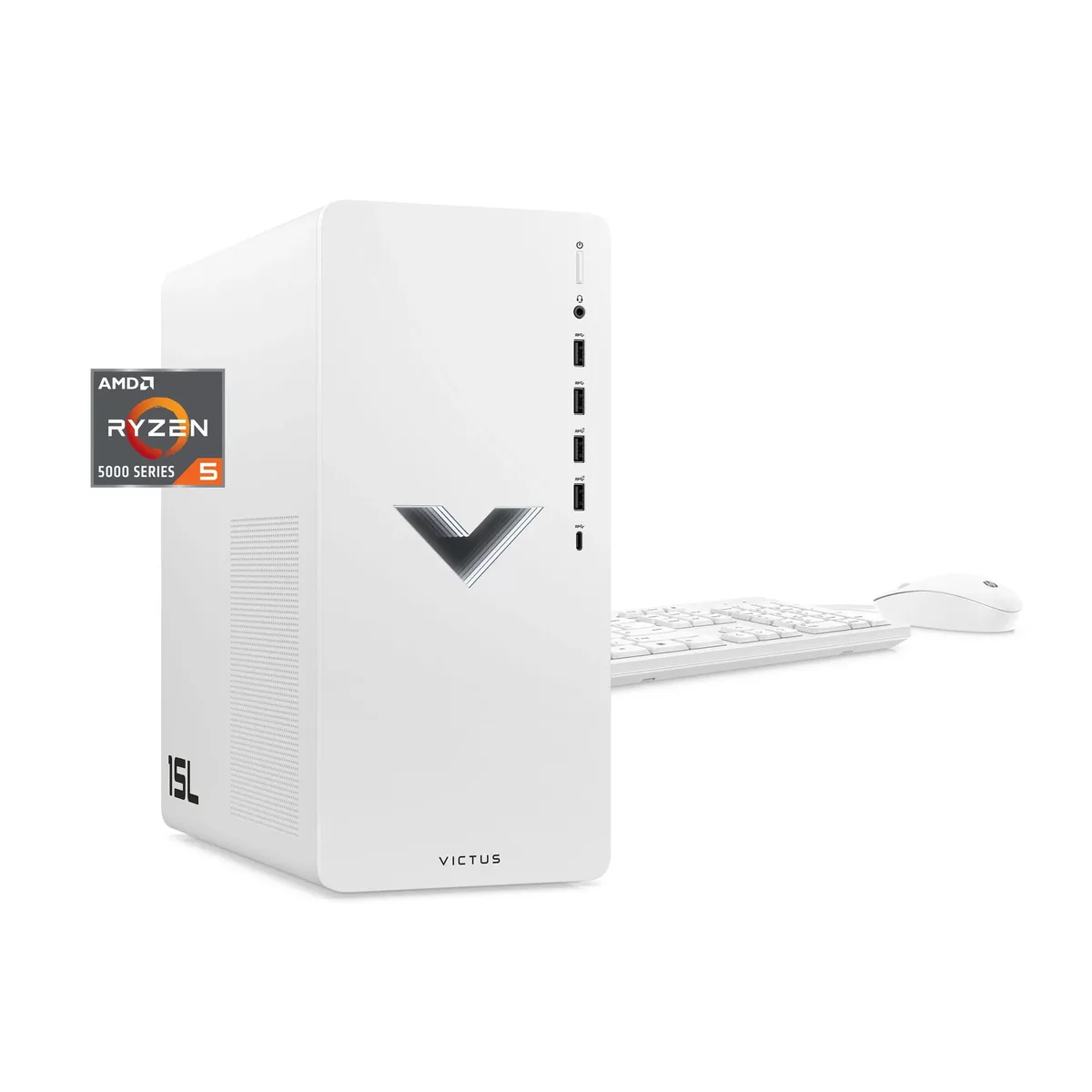 HP HP Victus 15L Gaming Desktop PC Ryzen 5 5600G Radeon RX 6400 8GB 512GB Ceramic White — product photo
