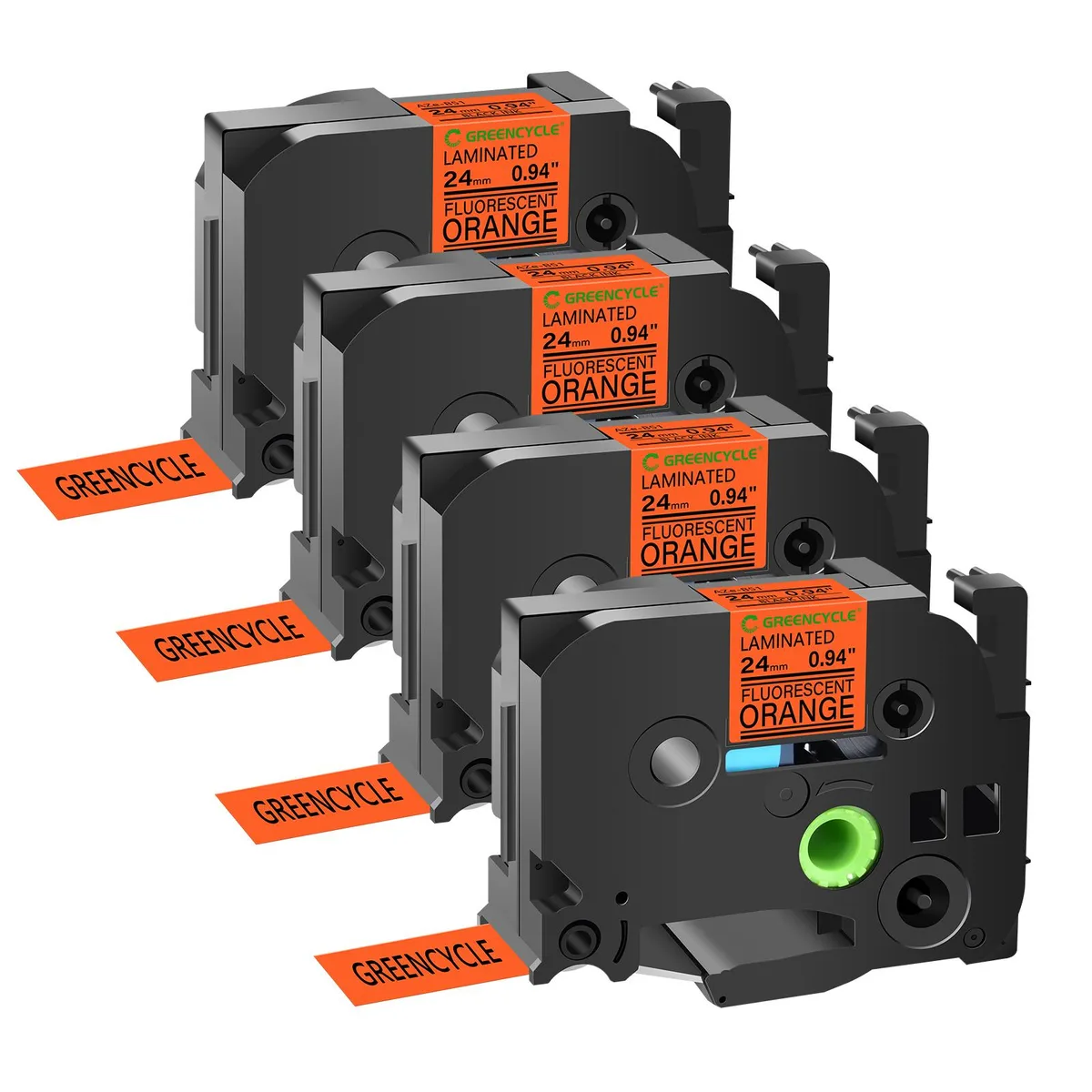 GREENCYCLE GREENCYCLE TZe-B51 label 24mm 16.4ft black on fluorescent orange 4 pack — product photo