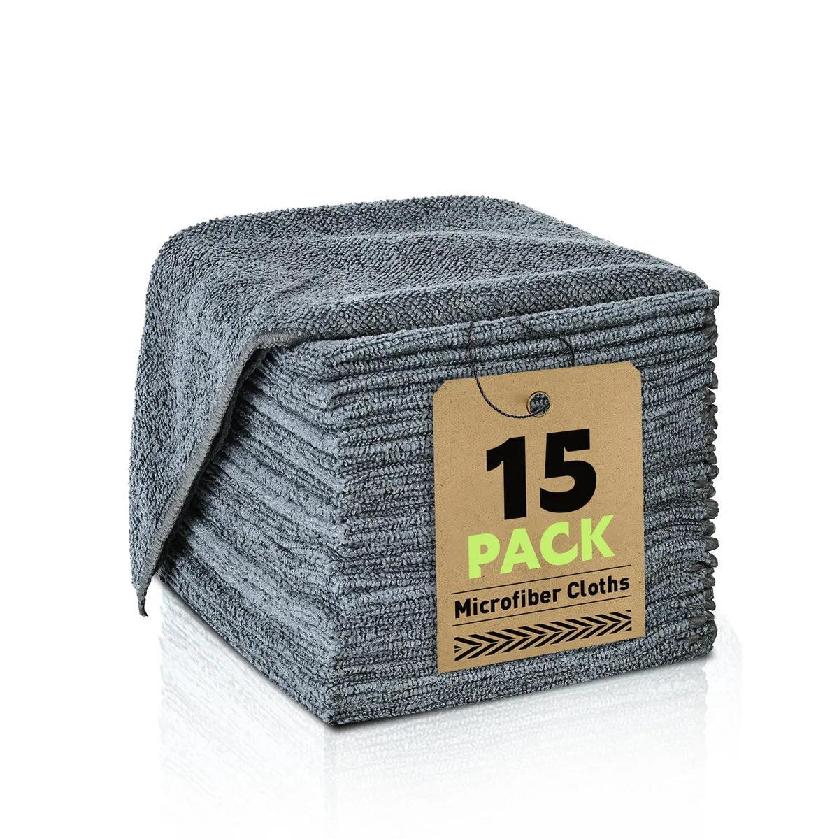 Stack of 15 gray square microfiber cloths 12x12 inch