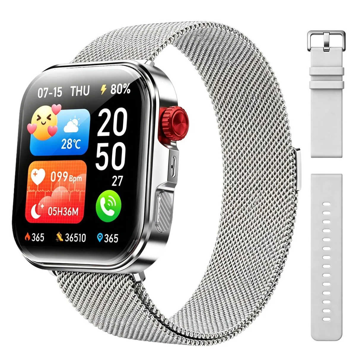 Gray square smartwatch with 1.83 inch LCD screen and dark band