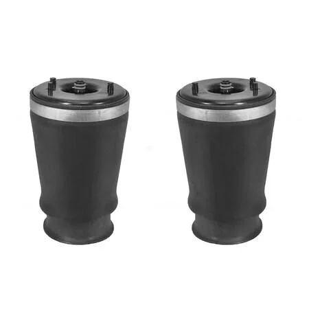 Two black rubber air spring bags with metal end caps