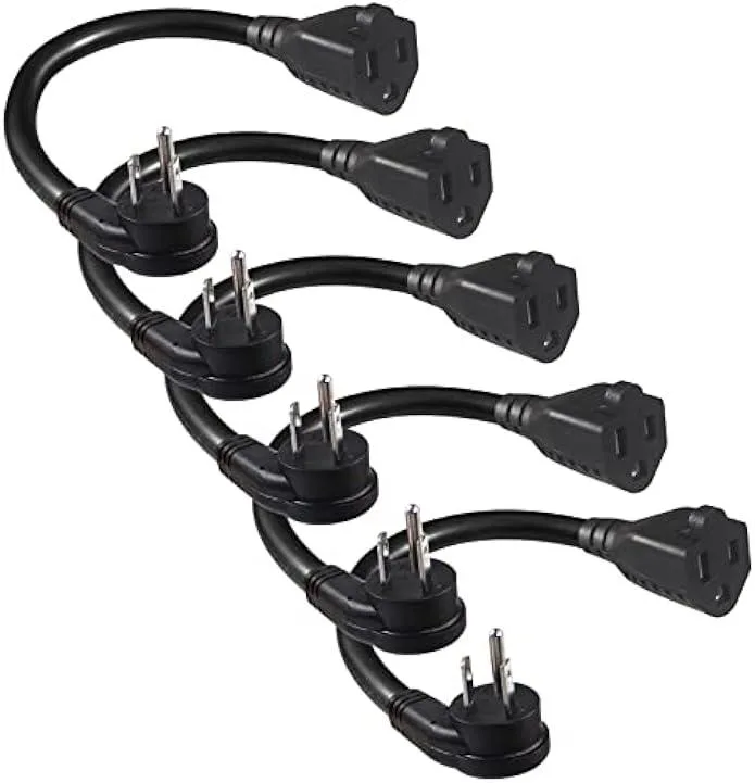 usbroway usbroway 5 Pack 6inch Flat Plug Extension Cord 16AWG 13A 125V 1625W — product photo