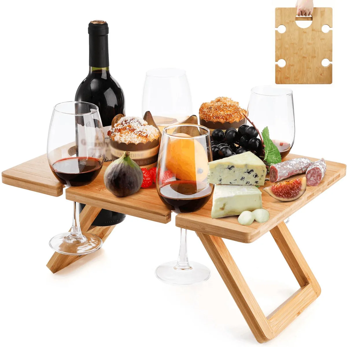 Youeon Portable Wine Picnic Table 5 Glass Holders Black 15.6x11.7x7.5in — product photo
