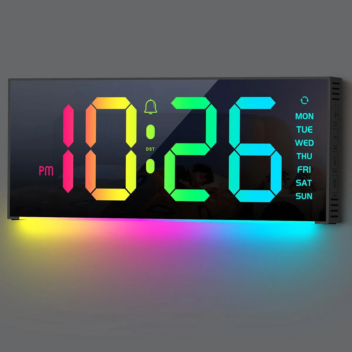 Black rectangular LED wall clock 11.6 by 4.8 inches with remote control