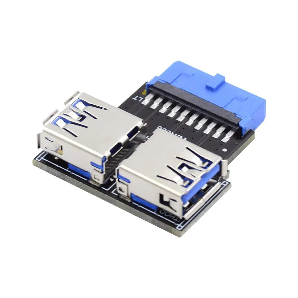 Green circuit board with dual USB 3.0 Type-A ports and 20/19 pin header