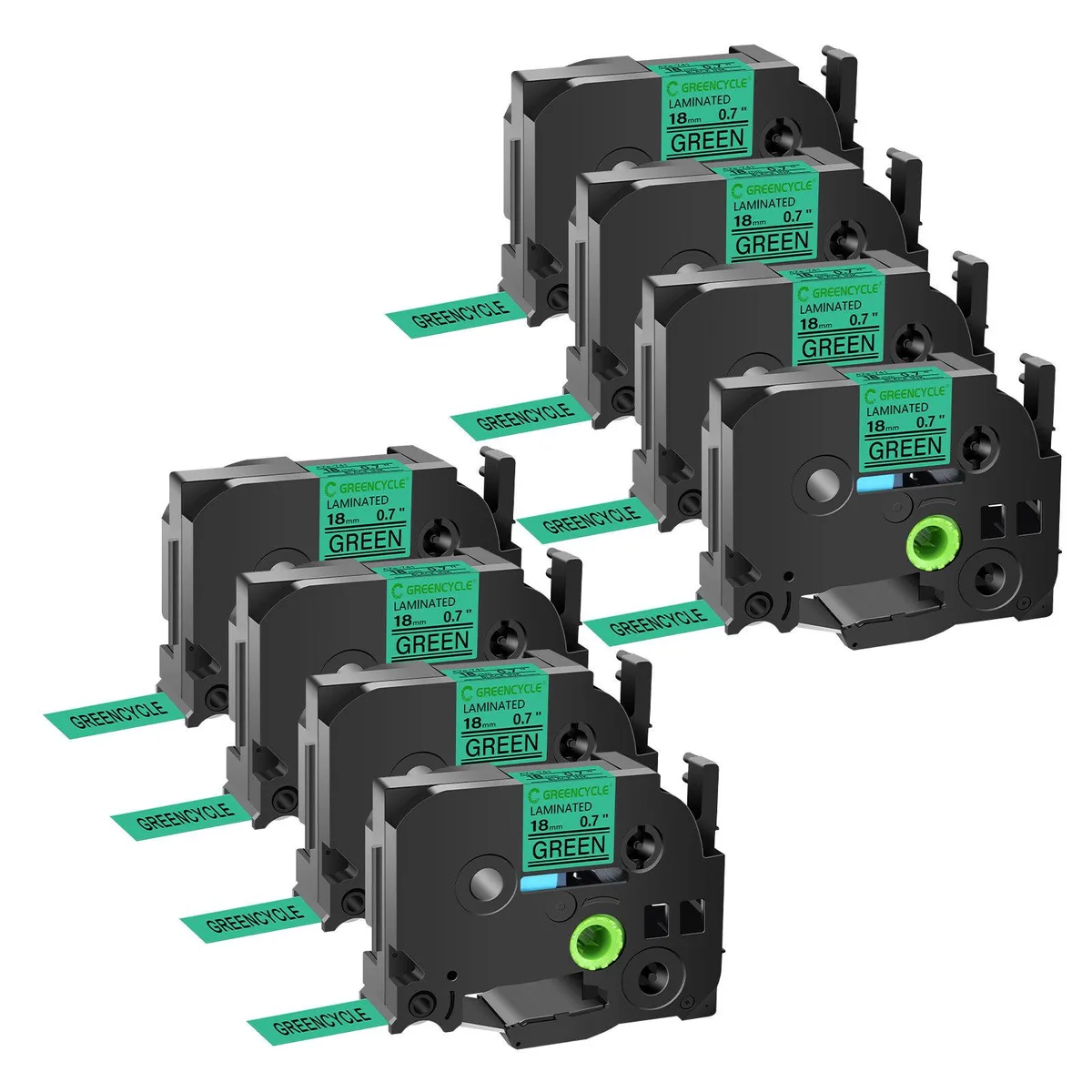GREENCYCLE GREENCYCLE TZe-741 18mm Black on Green Laminated Tape 8 Pack — product photo