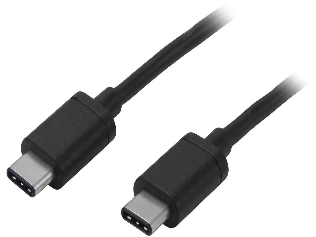 Black 2-metre USB-C to USB-C cable with male connectors on both ends