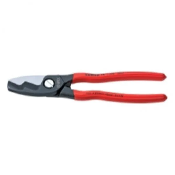 Knipex 8 inch cable shear, forged steel, adjustable bolted joint, pinch guard, self-locking