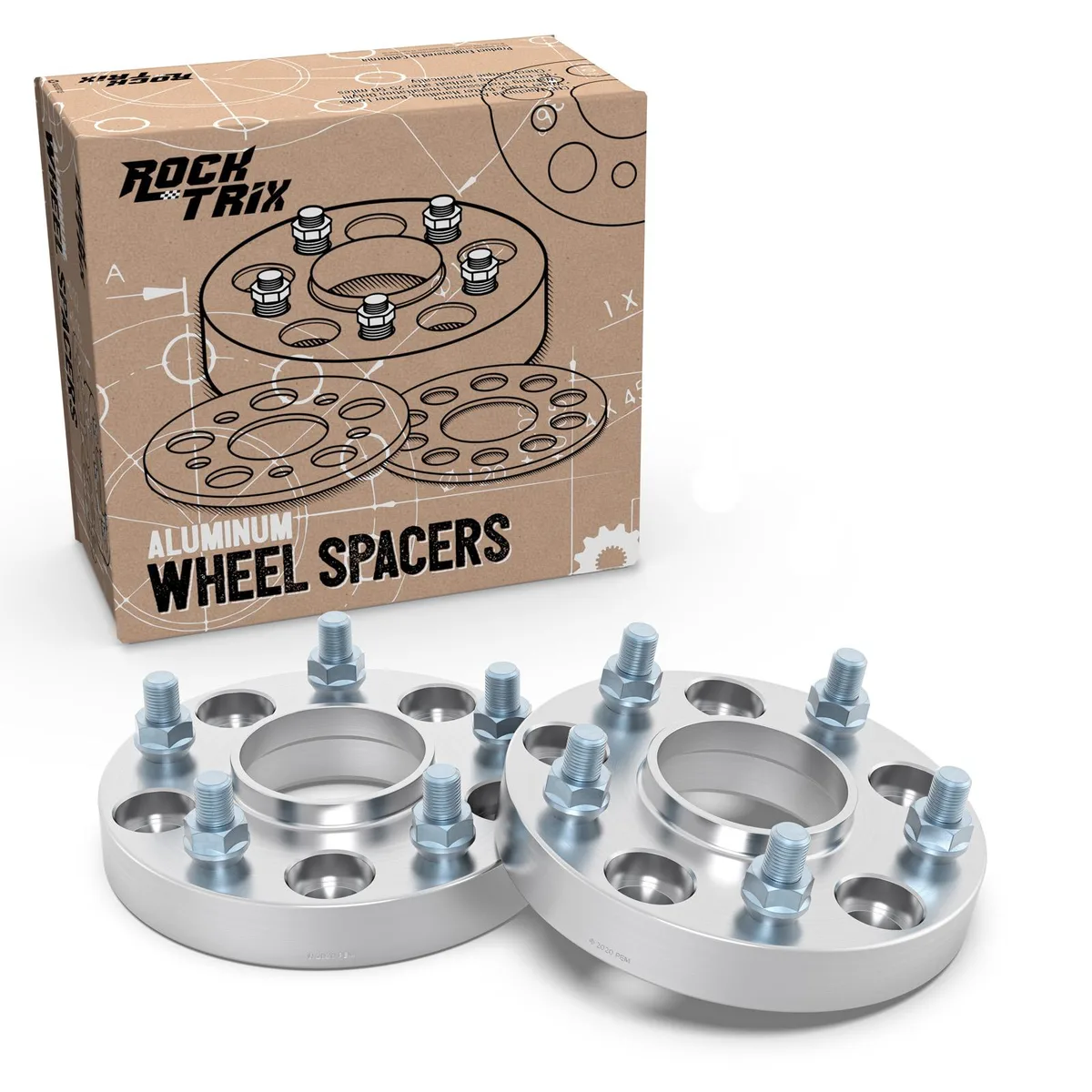 RockTrix RockTrix 1 inch Hubcentric 5x5 Wheel Spacers 71.5mm Bore 1/2x20 Studs 25mm 2pcs — product photo