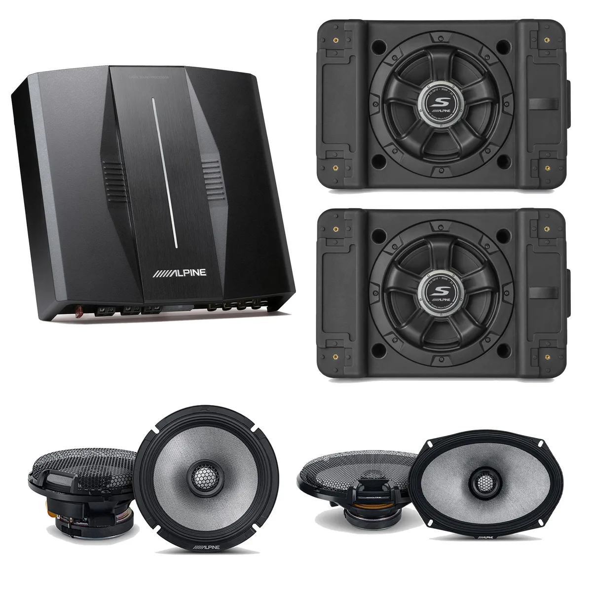 Alpine Alpine PXE-C80-88 OPTIM8 8-Channel Amplifier with 2x SS-SB10 Subwoofer, R2-S65 &amp; R2-S69 Speakers — product photo