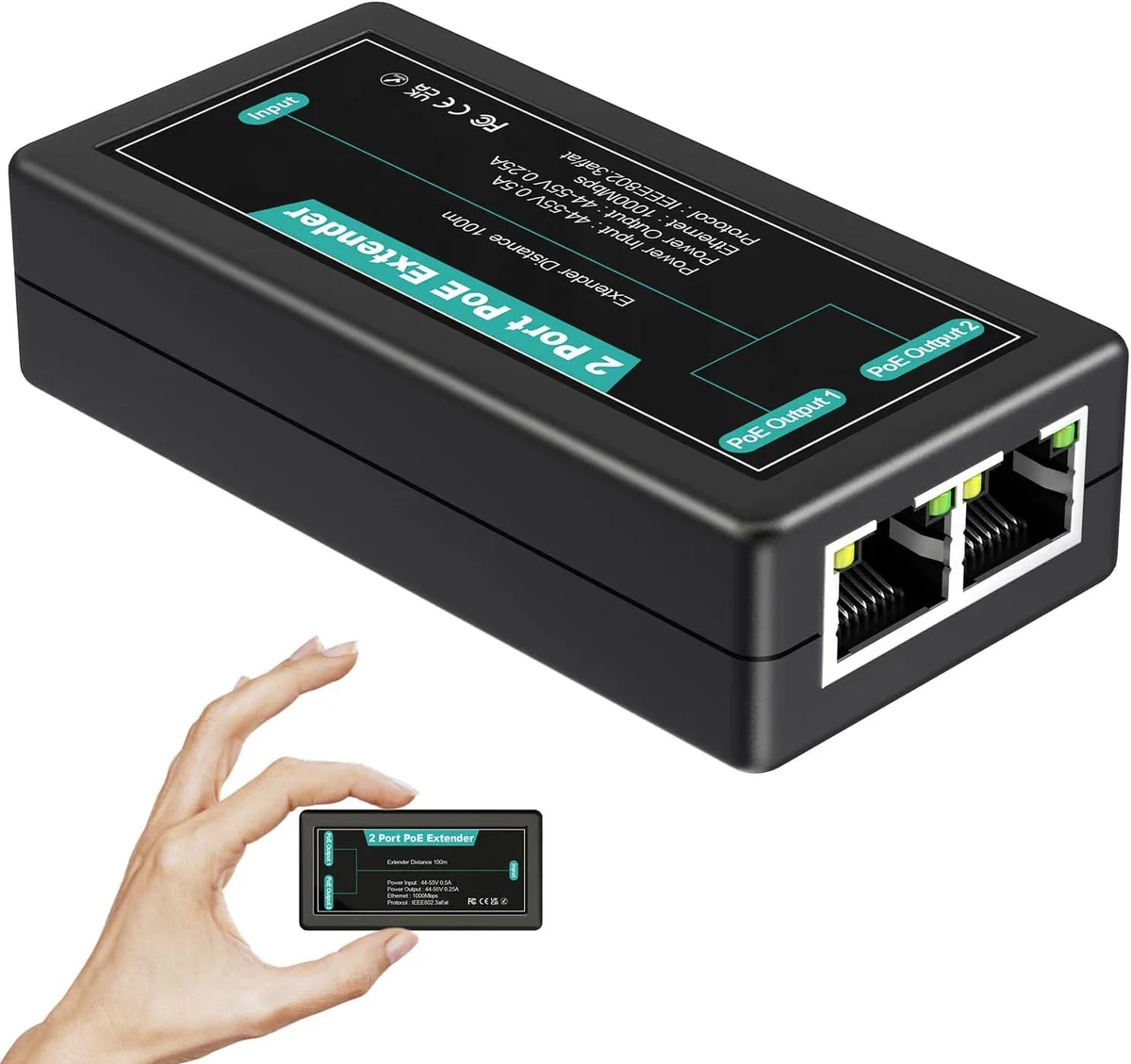 BFKK BFKK 2-Port Gigabit PoE Extender 100m 328ft 1000Mbps IEEE 802.3af/at — product photo