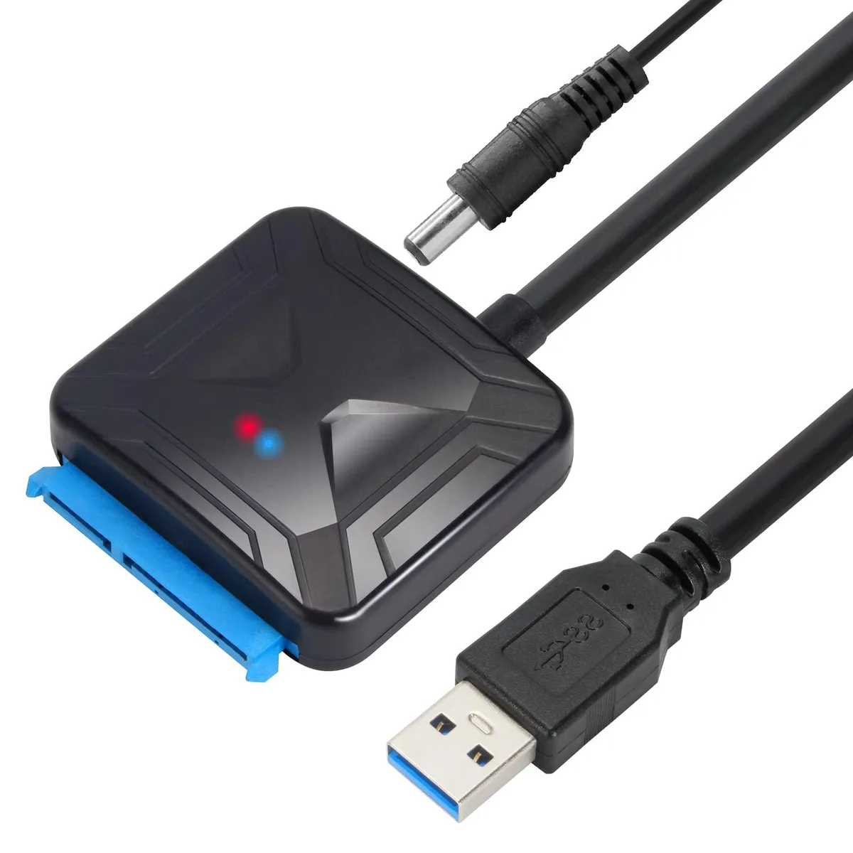 Black SATA to USB 3.0 adapter cable with 12V 2A power supply