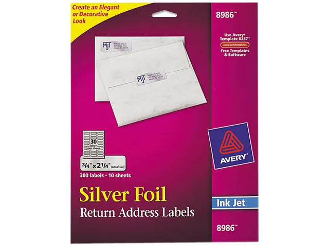 Avery Avery 8986 Silver Foil Mailing Labels .75" x 2.25" 300 Labels — product photo