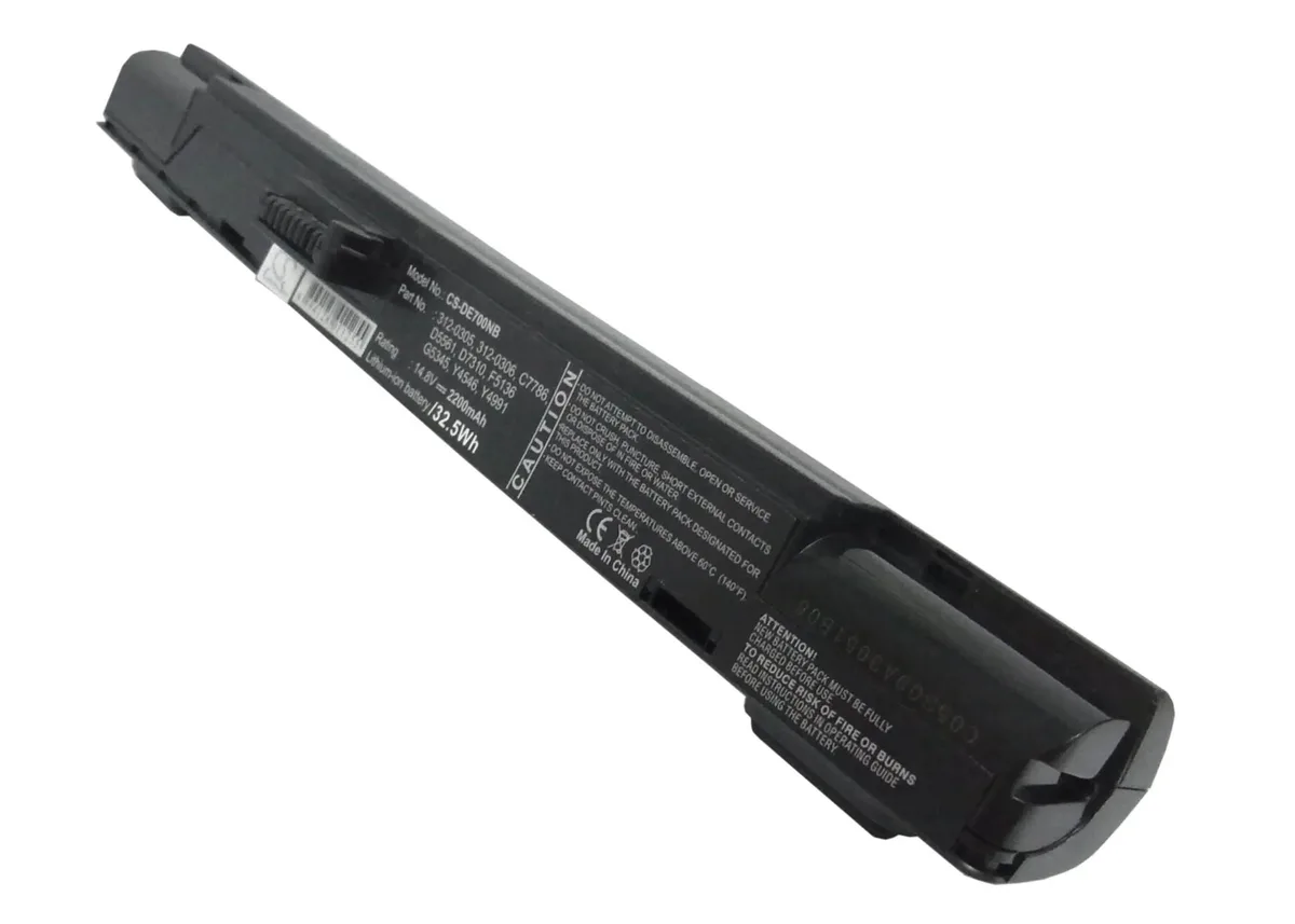Rectangular laptop battery, black plastic casing, Dell 700 710 label