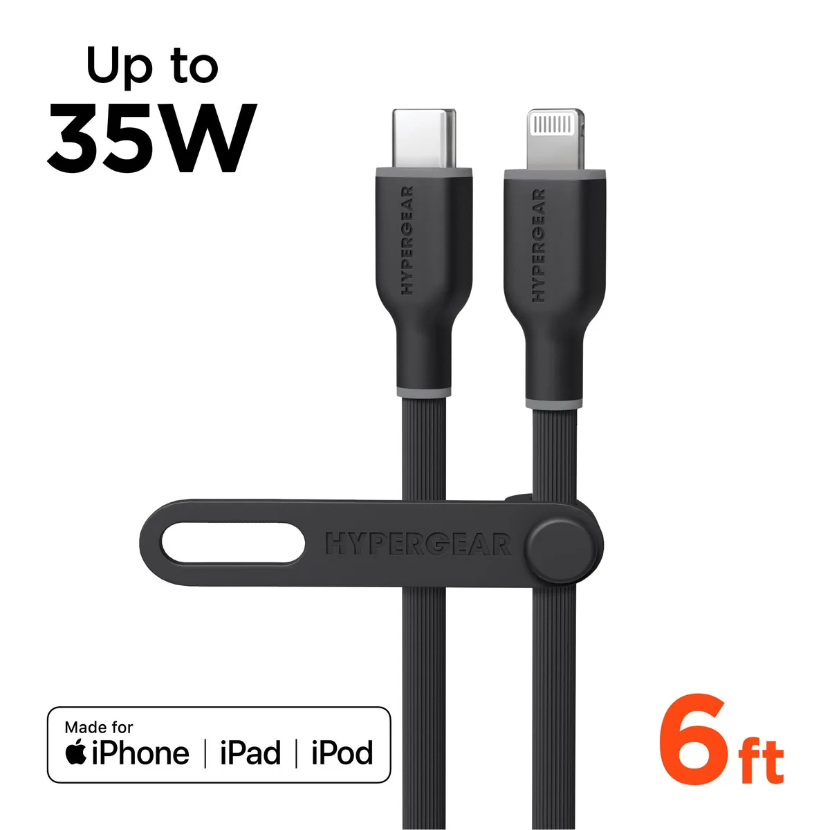 HyperGear HyperGear Flexi PRO USB-C to Lightning Cable 6 ft 35W MFi Black — product photo