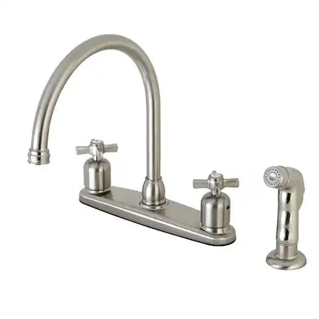 Brushed nickel 8-inch centerset kitchen faucet with matching side sprayer