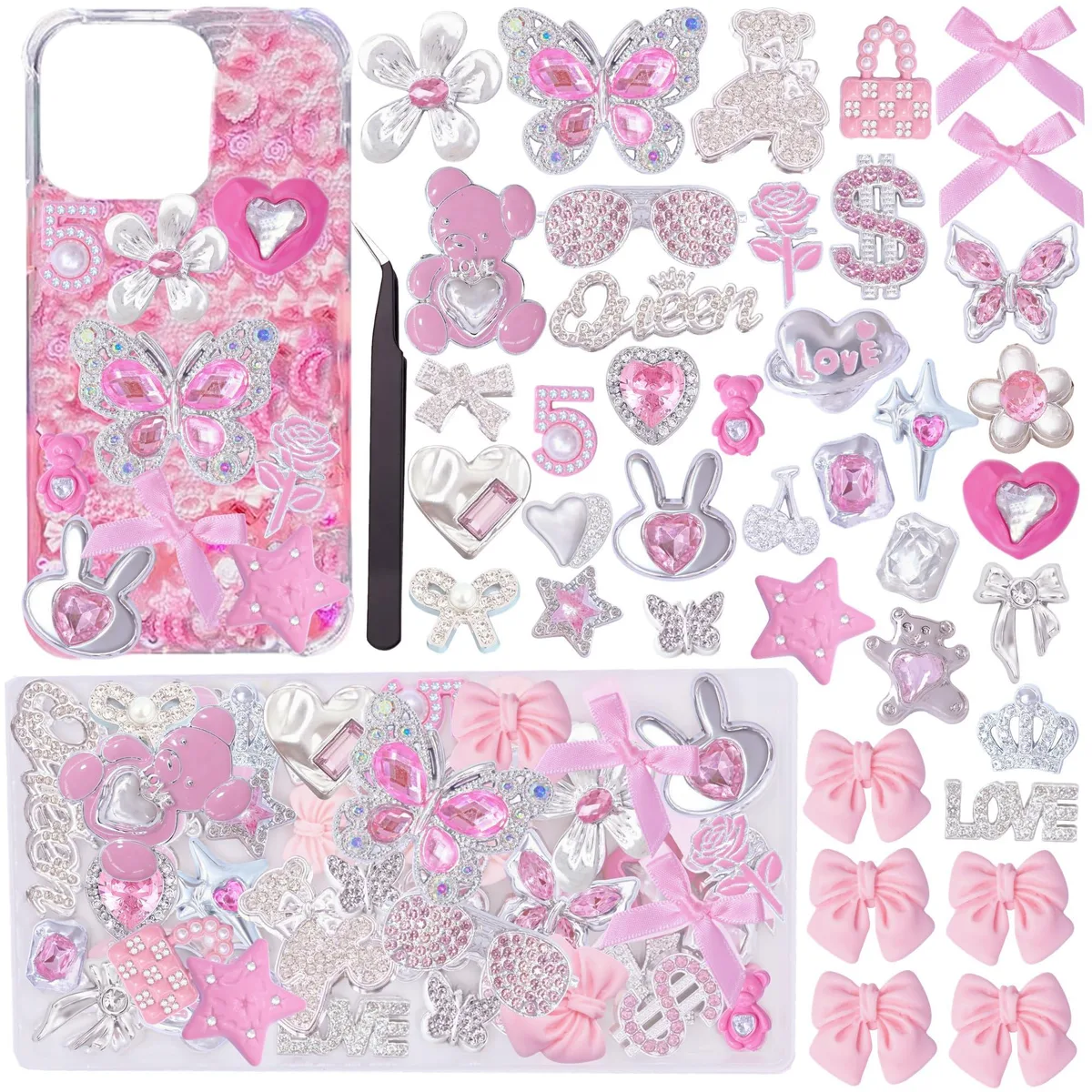  Evening Crystals 42-Piece Junk Case Charms Kit Silver 39 Charms 34 Styles .091 kg — product photo