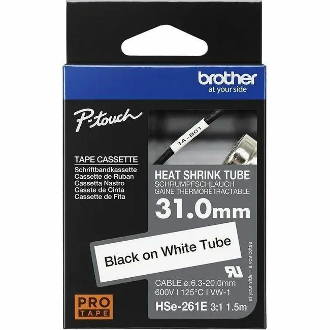 Brother Brother HSe-261E Heat Shrink Tube Tape 31 mm Black on White — product photo
