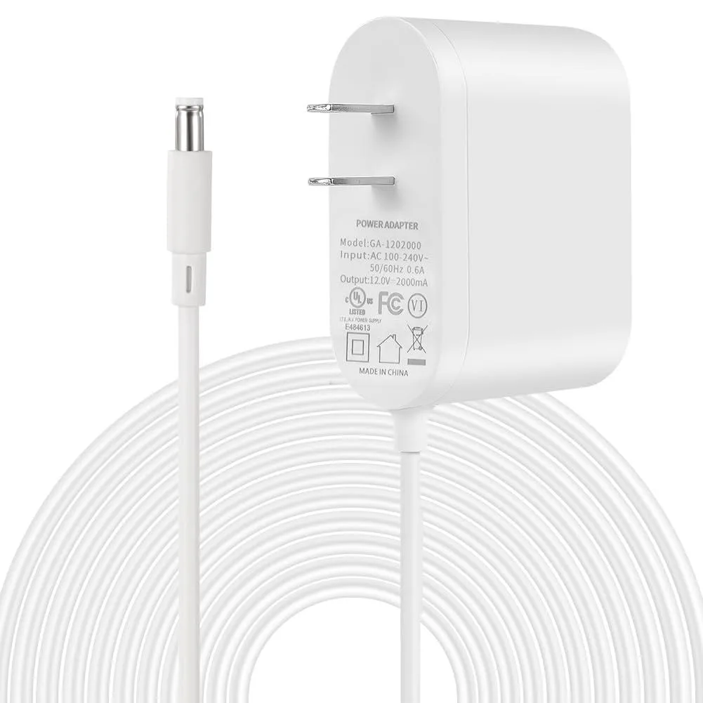 White rectangular 12V 2A power adapter with US plug and 5.5x2.1mm barrel connector