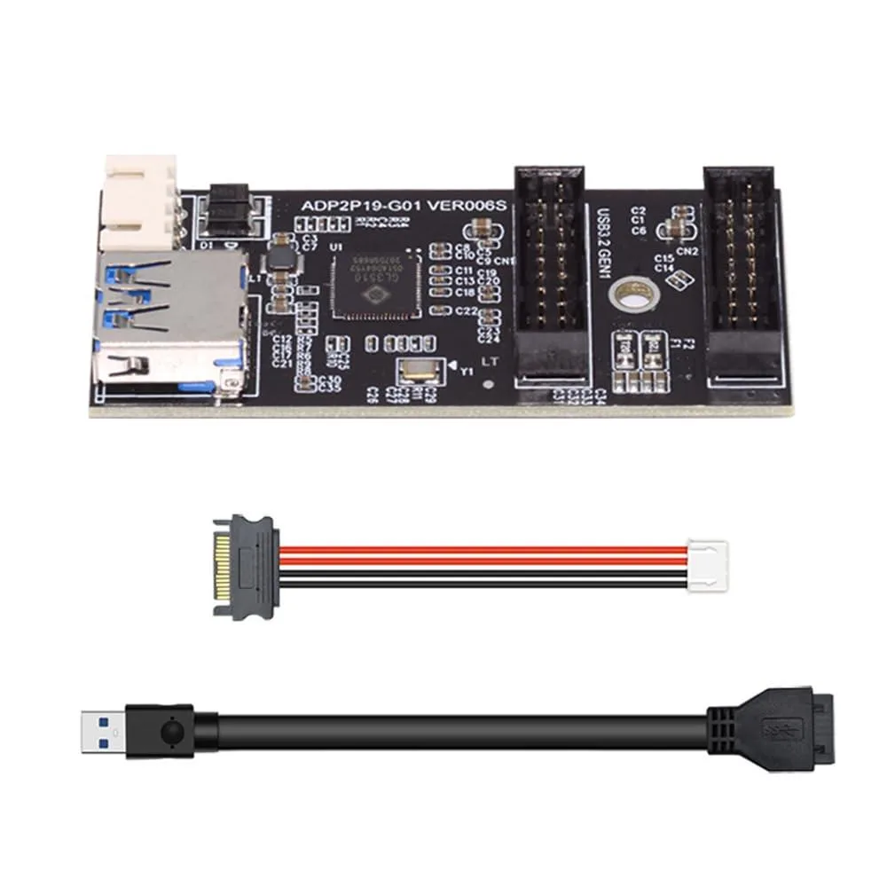 Fervit Fervit USB 3.0 19/20Pin Header to Dual Port Adapter Splitter HUB with SATA Power — product photo