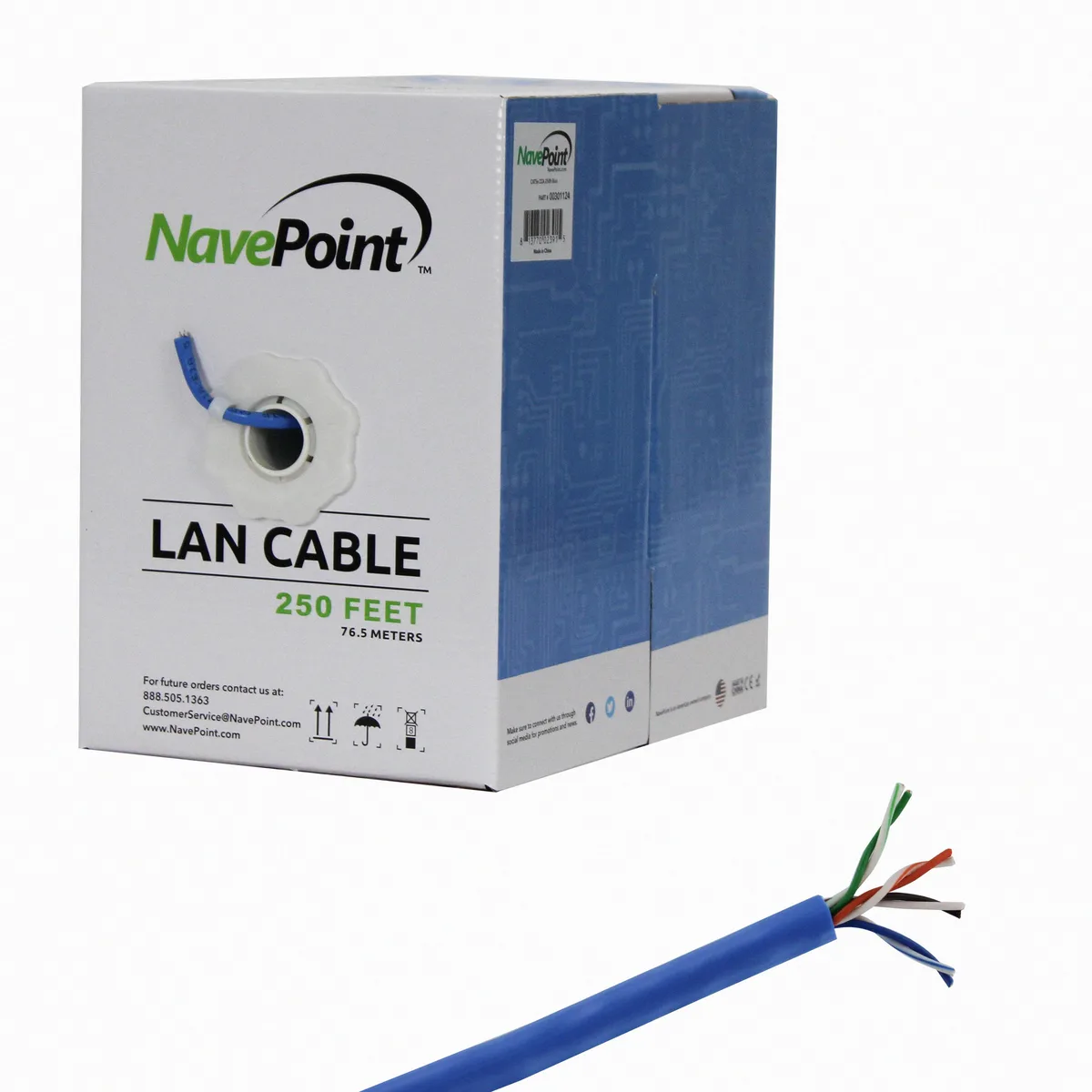 NavePoint NavePoint CAT5e UTP Bulk CCA Ethernet Network Cable 24AWG 250FT Blue — product photo