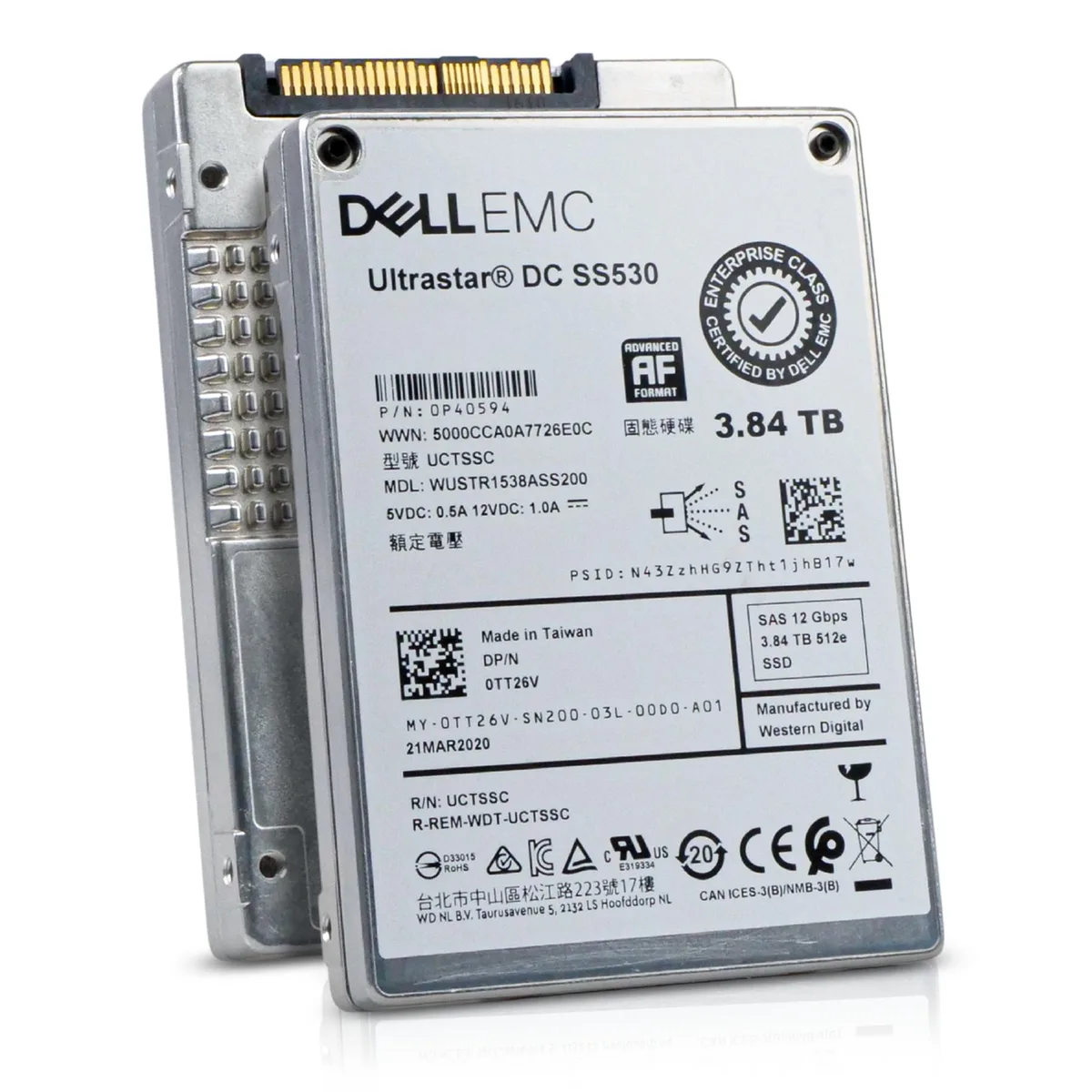 DELL DELL Ultrastar DC SS530 WUSTR1538ASS200 0P40594 3.84TB SAS 12Gb/s 2.5in enterprise SSD — product photo