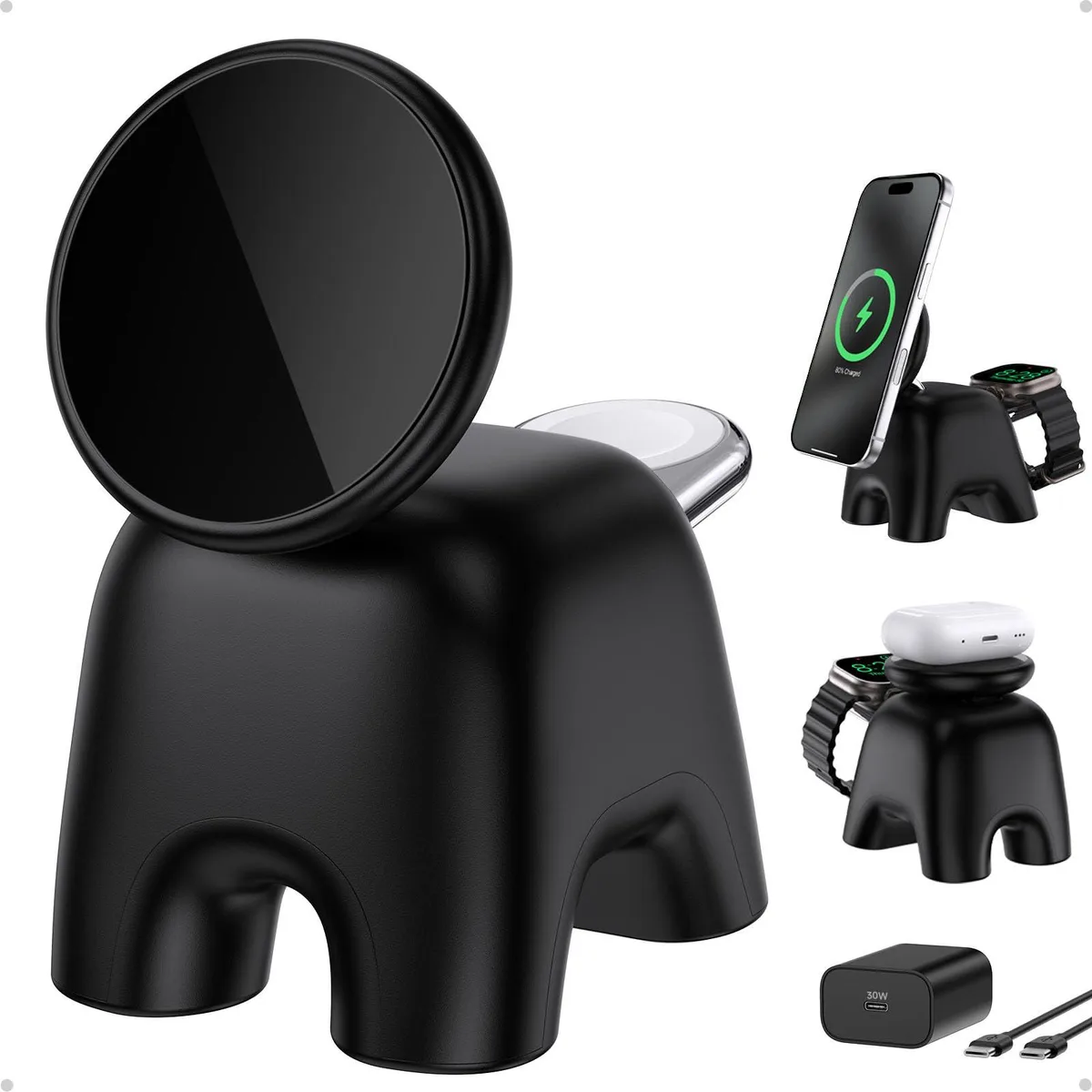  AOK-AOK K11 2-in-1 Foldable Magnetic Wireless Charger 15W Black with 30W Adapter — product photo