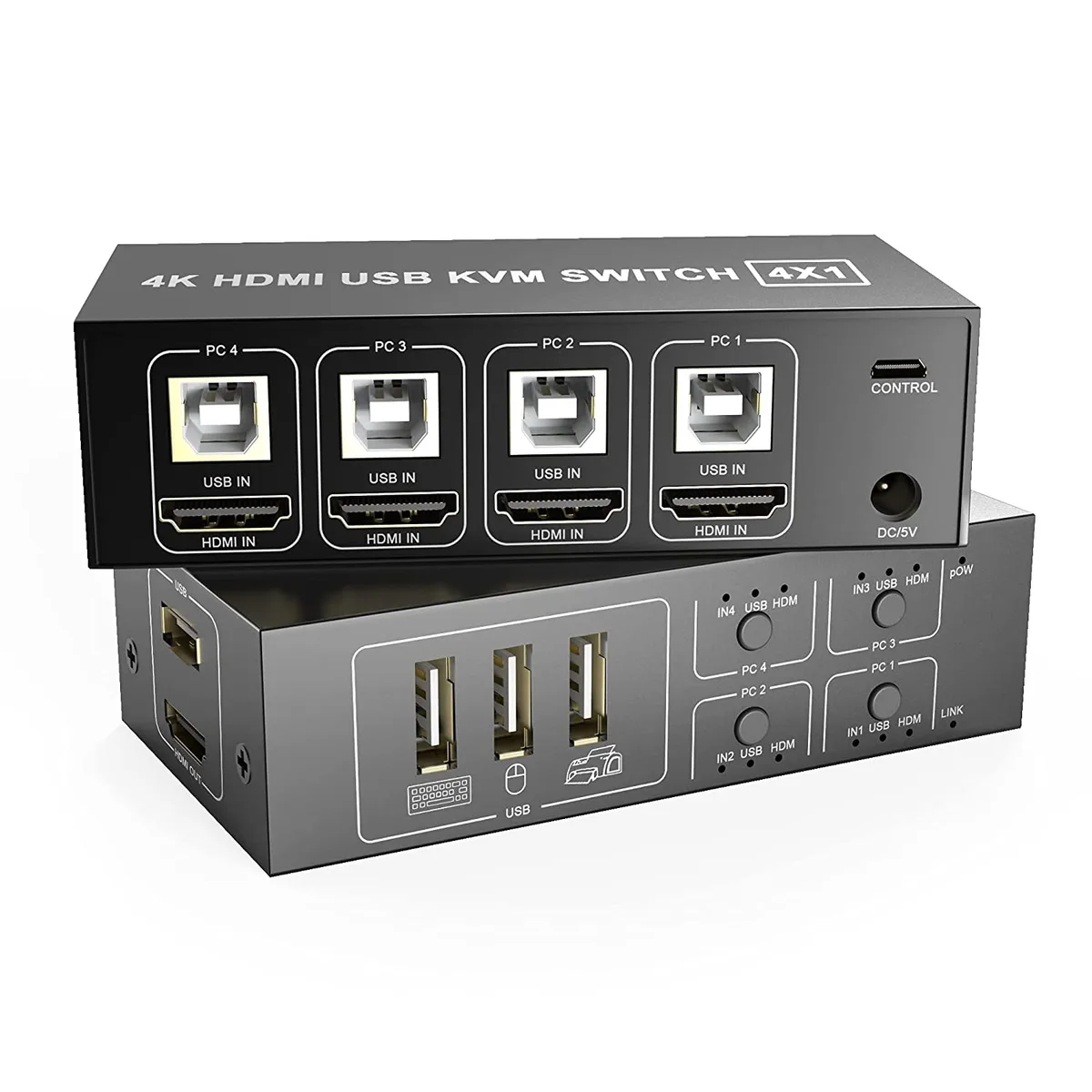 IHDAPP IHDAPP 4-Port HDMI USB KVM Switch 4K 60Hz One-Button Switcher 4 USB Cables Power Cable — product photo