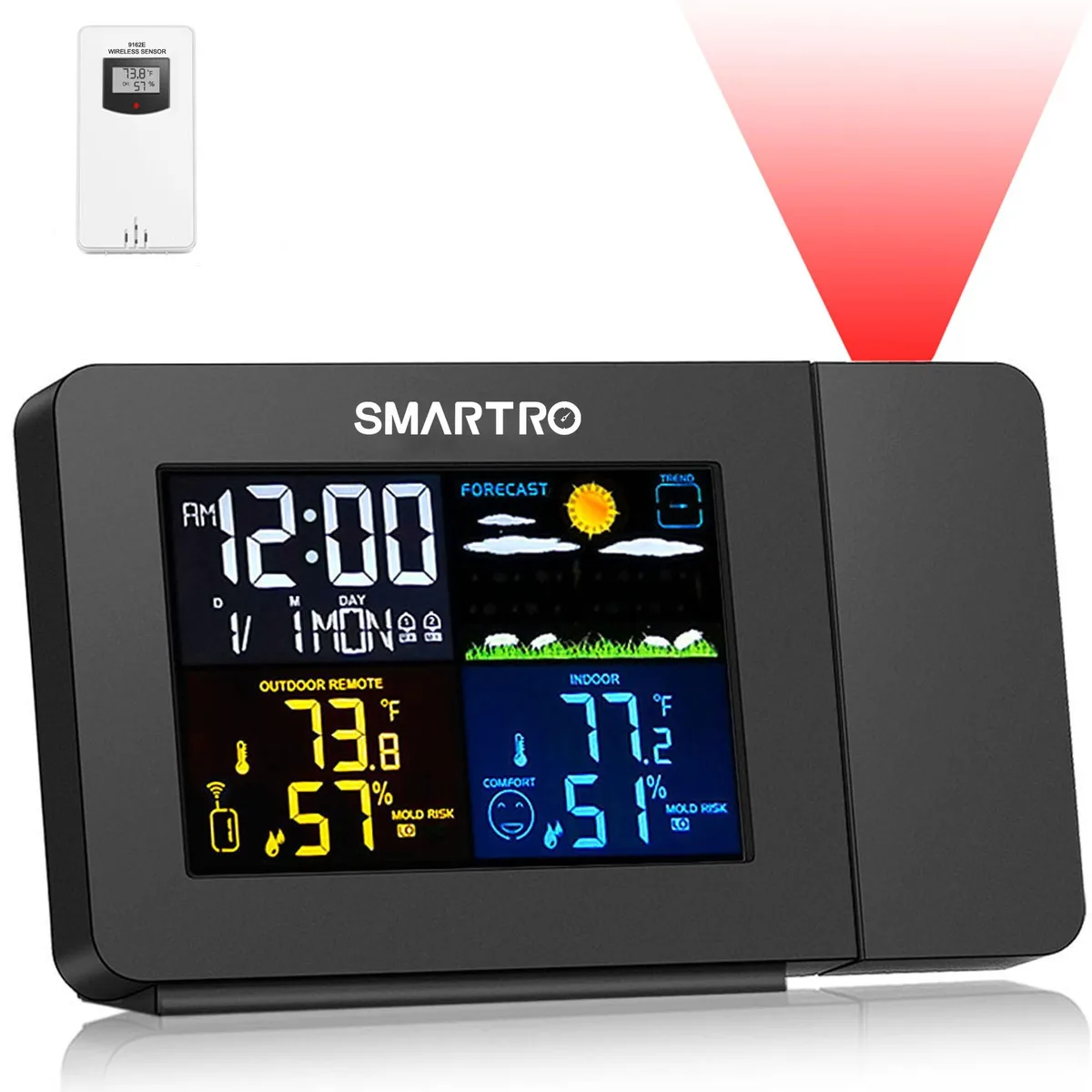 Emerson SC91 Projection Alarm Clock with Weather Station, Wireless Indoor/Outdoor Thermometer, Hygrometer — product photo