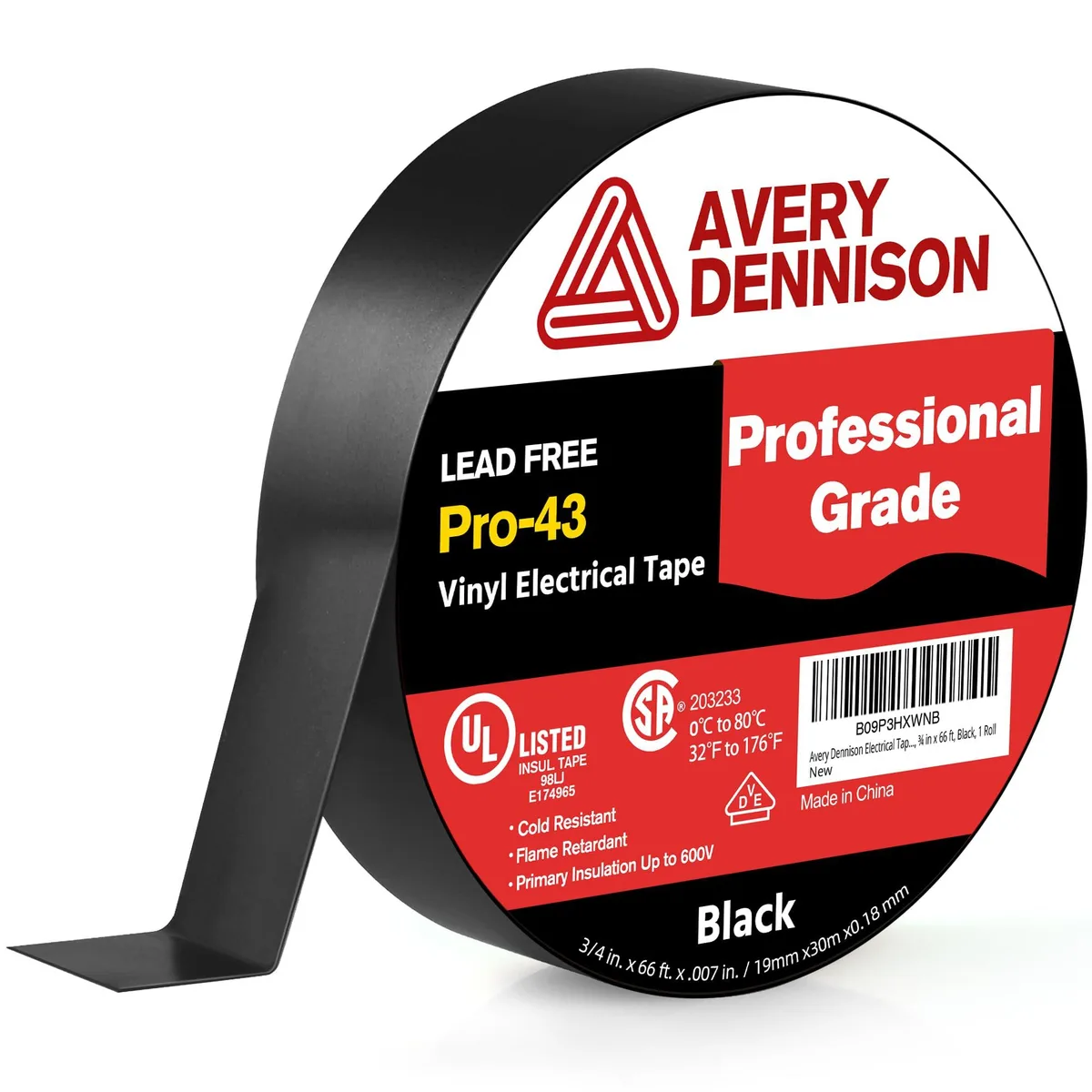 Black vinyl electrical tape roll, three-quarter inch by ninety-nine feet