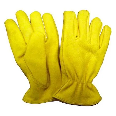 Pair of leather driver gloves, shirred slip-on cuff, straight thumb, full leather coverage