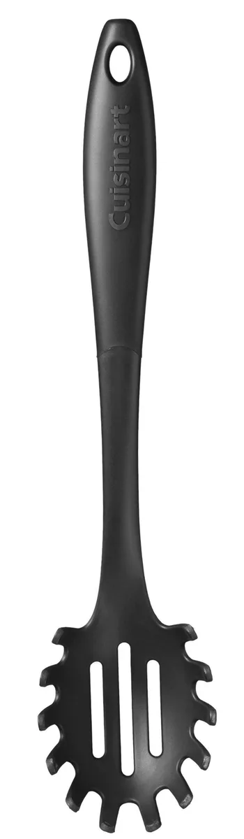Black nylon pasta server, curved handle, 14.5 inches long