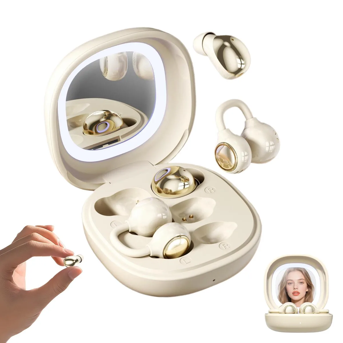 KW-Commerce KW-Commerce QJF 2-in-1 Wireless Earbuds with Mirror Case Bluetooth 5.4 48H — product photo