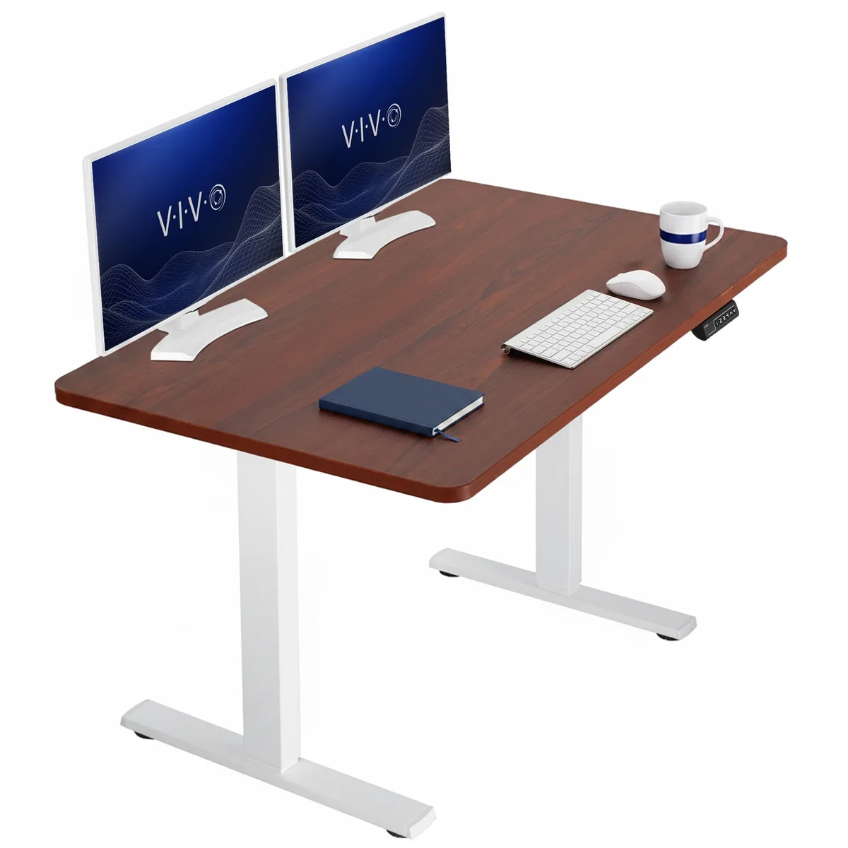 VIVO VIVO Electric Stand Up Desk 48" x 30" Dark Walnut White Frame — product photo