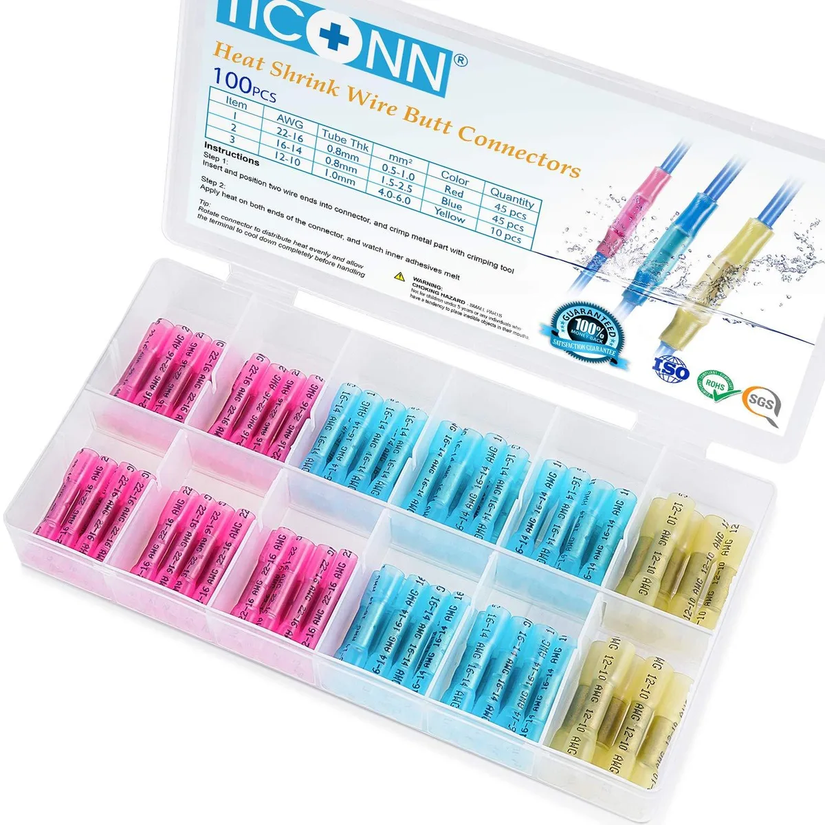 Ticonn 100PCS Heat Shrink Butt Wire Connector Kit — product photo